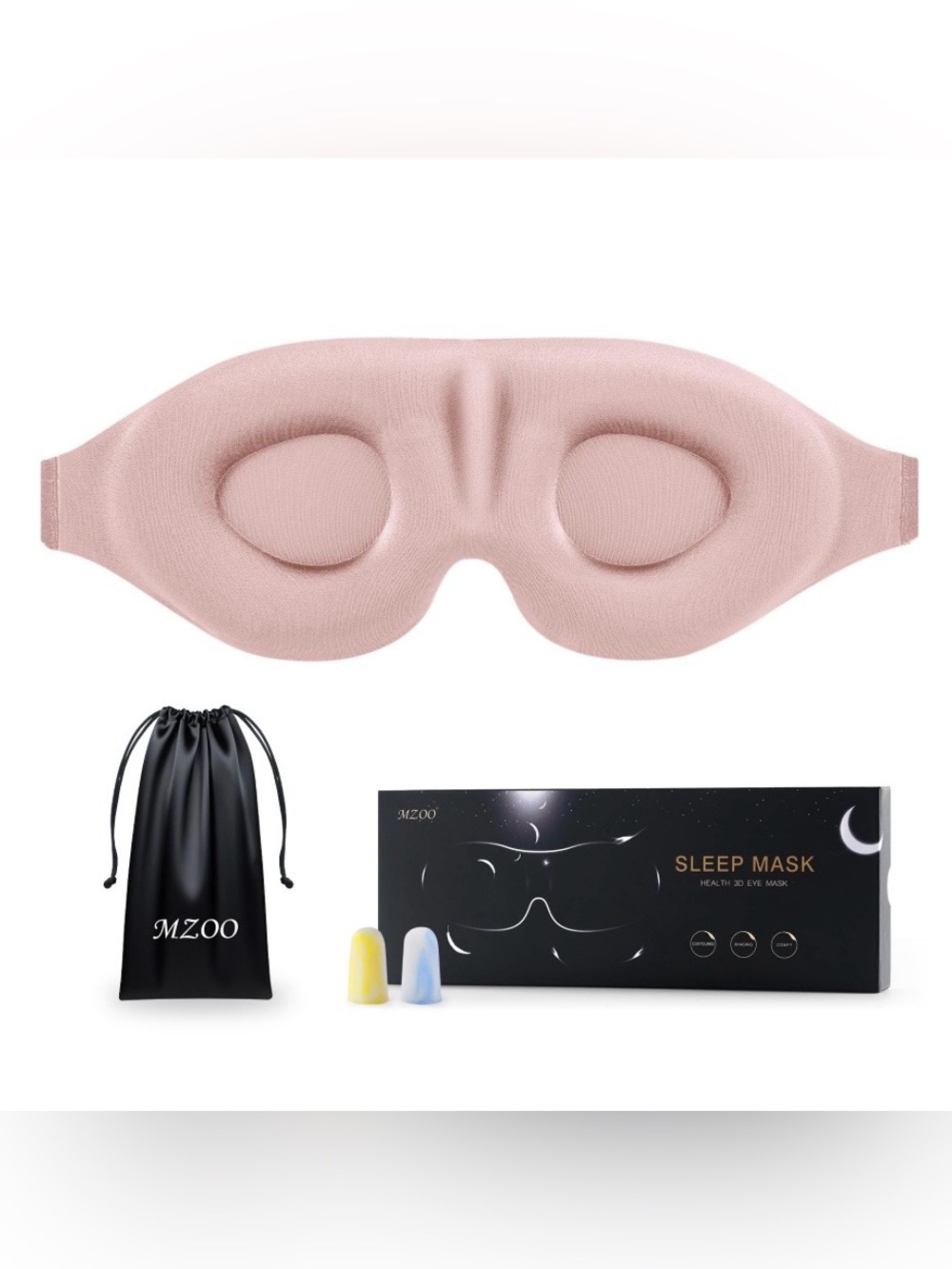 Zero Eye Pressure SLEEP MASK with Ear Plugs & Travel Bag - PINK